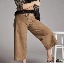 Anthropologie Pilcro James Taupe Tan Fade Wash Cropped Wide-Leg Pants Size 32