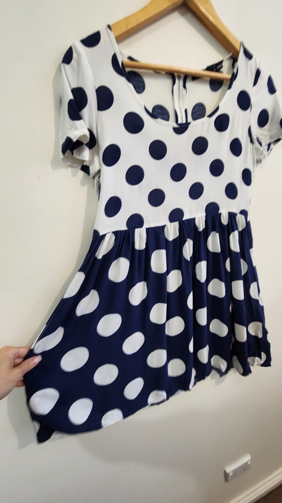 SPORTSGIRL Label Women Navy Blue White Polka Dot Rockabilly Chic Dress