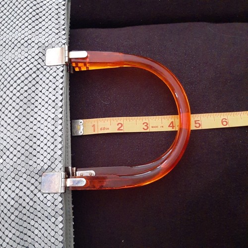 Vtg Dove Gray Metal Mesh Handbag Lucite Double Top Handles 1970s MOD Retro GoGo - Picture 18 of 18