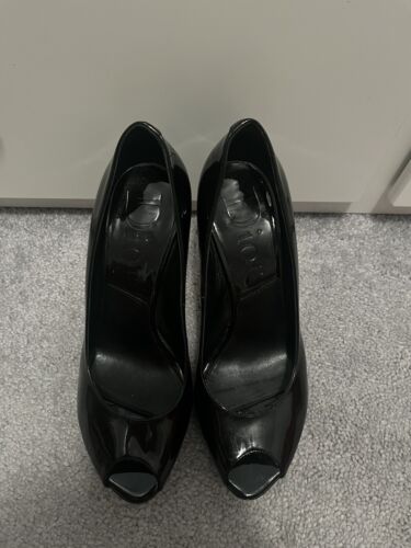 Christian Dior black patent leather peep toe heels