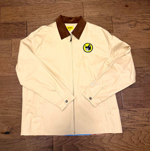 GOLF WANG GRANDPA JACKET Beige Full Zip Brown Point Collar Logo Patch Men's L