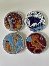 Vintage Greek Ceramic Tile Coasters Set of 4 Handmade