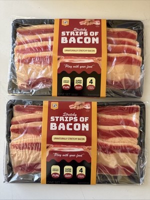 2 Packs Stretchy Strips of Bacon Fun Prank Toy Food by Toy Hub: 4 per Pkg Frship