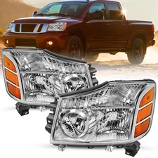 For 2004-2015 Nissan Titan/04-07 Armada Chrome Headlights Assembly Headlamps L+R