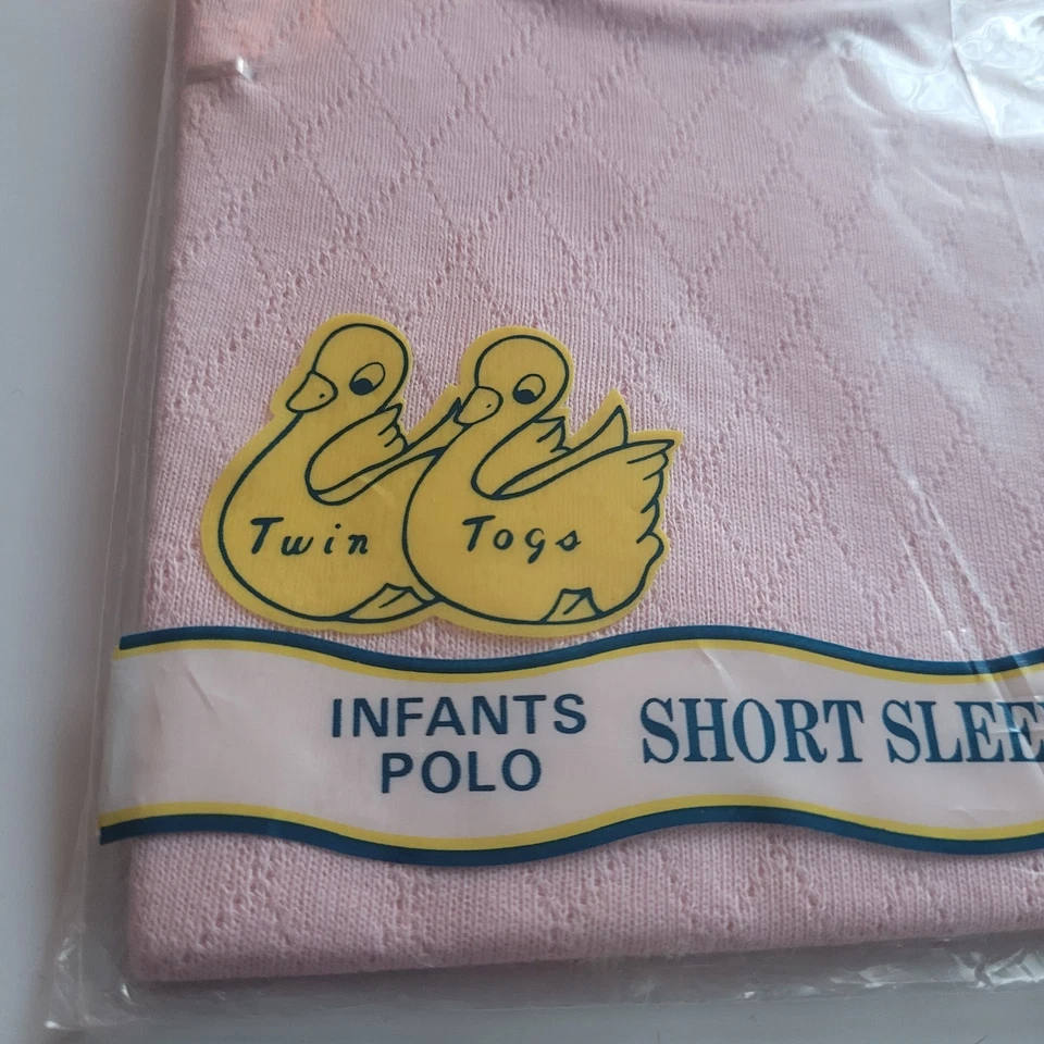 Polo Infantil Vintage Años 80 Twin Togs 9mo Rosa Azul Tejido Manga Corta-Algodón. Foto 3 de 4