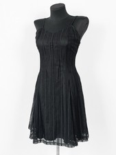Versace Jeans Couture Vintage Black Lace Slip Dress Pleated Cami Midi, Size 32