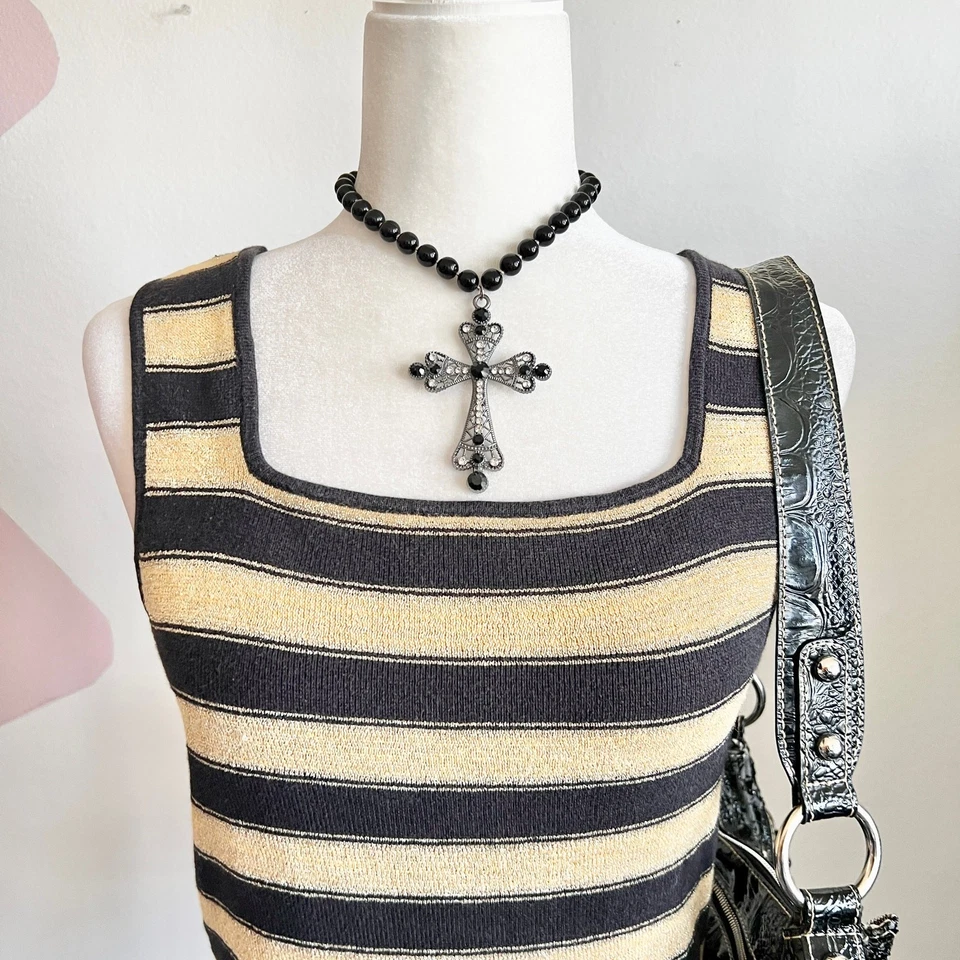 Camiseta sin mangas vintage a rayas cuello cuadrado Y2K indie sleaze retro preppy mediana Foto 2 de 4