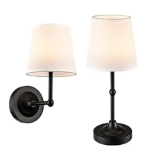 Battery Operated Table Lamp Wall Sconce Set of 2, Black 2-in-1 Rechargeable D...
