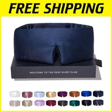 Luxurious Midnight Blue Silk Sleep Mask with Cloud-Like Padding for Total Dar...