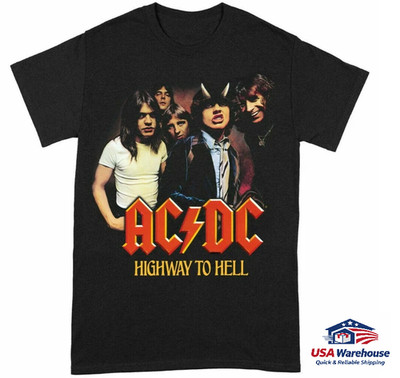 AC/DC Highway To Hell T-Shirt Classic Rock Unisex Black Cotton Tee S-3XL New