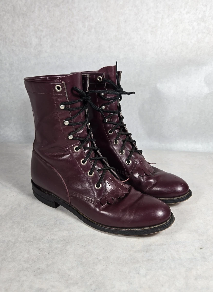 Bottes Western Femme Justin Boots – Cuir Marron à Lacets – Vintage – 7,5B