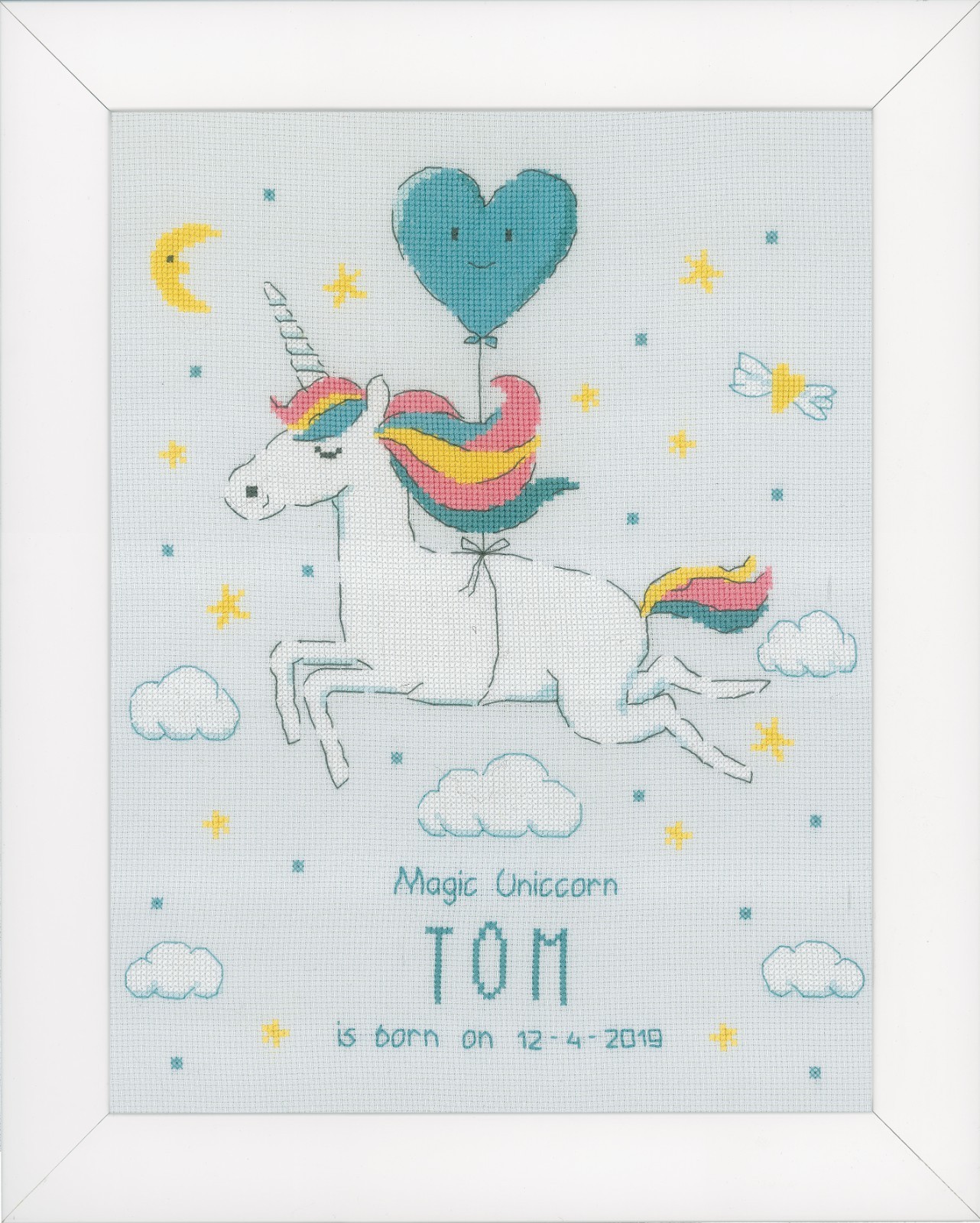 Vervaco Counted Cross Stitch Kit: Birth Record: Magic Unicorn