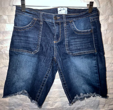 EUC Juniors MUDD FLX Stretch Cut-Off Denim Stretchy Jean Shorts 9" Dark Rinse 11
