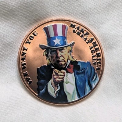 Ugly Uncle Sam and Bald Eagle Design Colorized Copper Round 1 oz ADVP