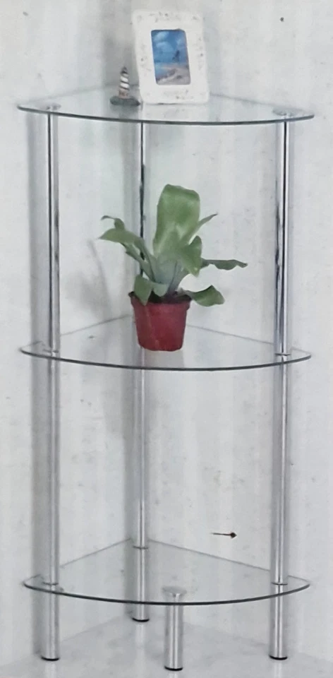 MENSOLA SCAFFALE ANGOLIERA  MULTIUSO A 3 RIPIANI AD ANGOLO IN VETRO 30X30X75 CM. - Immagine 3 di 4