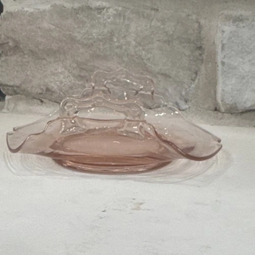 Pink Depression Glass Octagonal Plate Decorative Serveware with Handles 1930’s