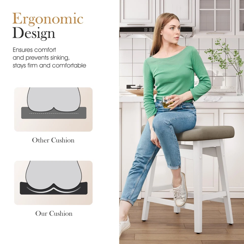 2 pc 24'' Saddle Bar Stools Kitchen Counter Height Barstools with Solid Wood Leg - Image 4 of 4