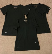 Lot 3 Grey  s Anatomy Women  s Black Scrub Top Shirt Size S