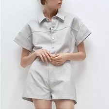 Zara Shimmer Denim Romper NEW NWT