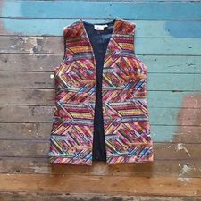 Vintage 1970s Psychedelic Chenille Velvet Longline Vest. Made In USA. Union Made
