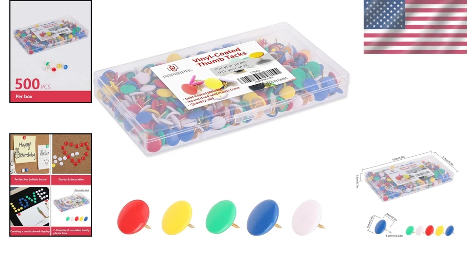 500 Pack Vinyl Thumbtacks: Decorative Push Pins for Document Organization - Image 2 of 4