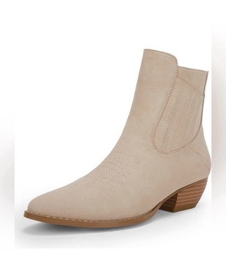Rilista Women's Beige Pointed Toe Ankle Bootie Back Zipper Non-Slip 10