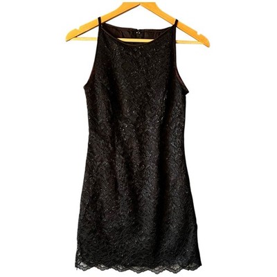 Jessica McClintock Gunne Sax Black Lace Mini Dress Sz 3/4 Whimsigoth Grunge Dark