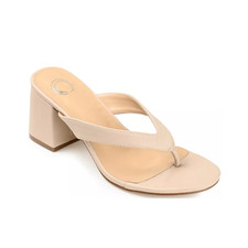 Journee Collection Alika Sandals 9M Block Heel Padded Faux Leather in Taupe New