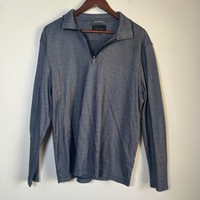 EUC Geoffrey Beene Pullover Quarter Zip Size L Navy Blue Micro Texture G3K5009