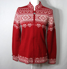 Dale of Norway Viking Ragnhild Knit Sweater Jacket Red Fair Isle Print Wool Sz M