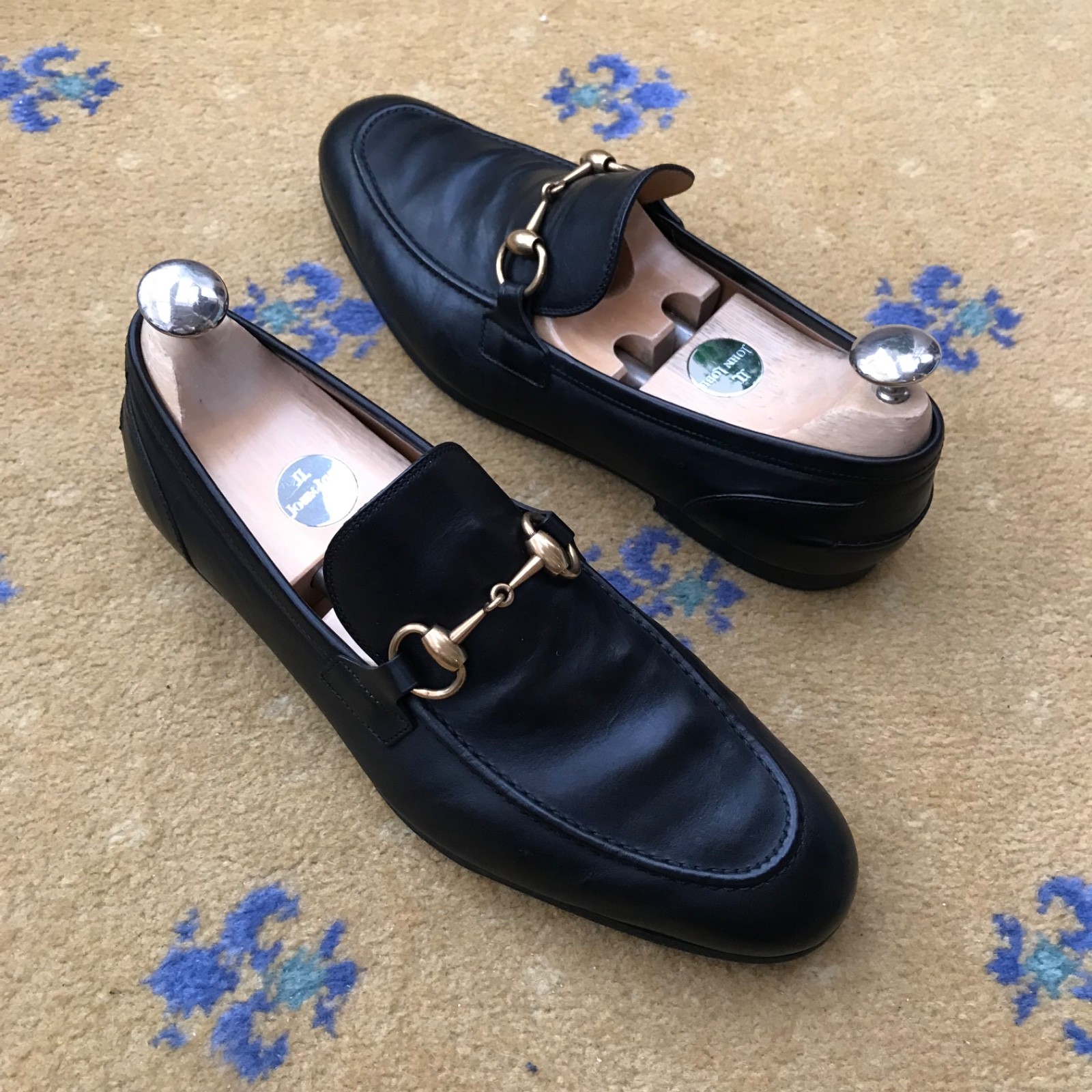 Gucci Loafers Leather Shoes Jordaan Black Gold Horsebit Mens US 6.5 UK 5.5 39.5 thumbnail 7