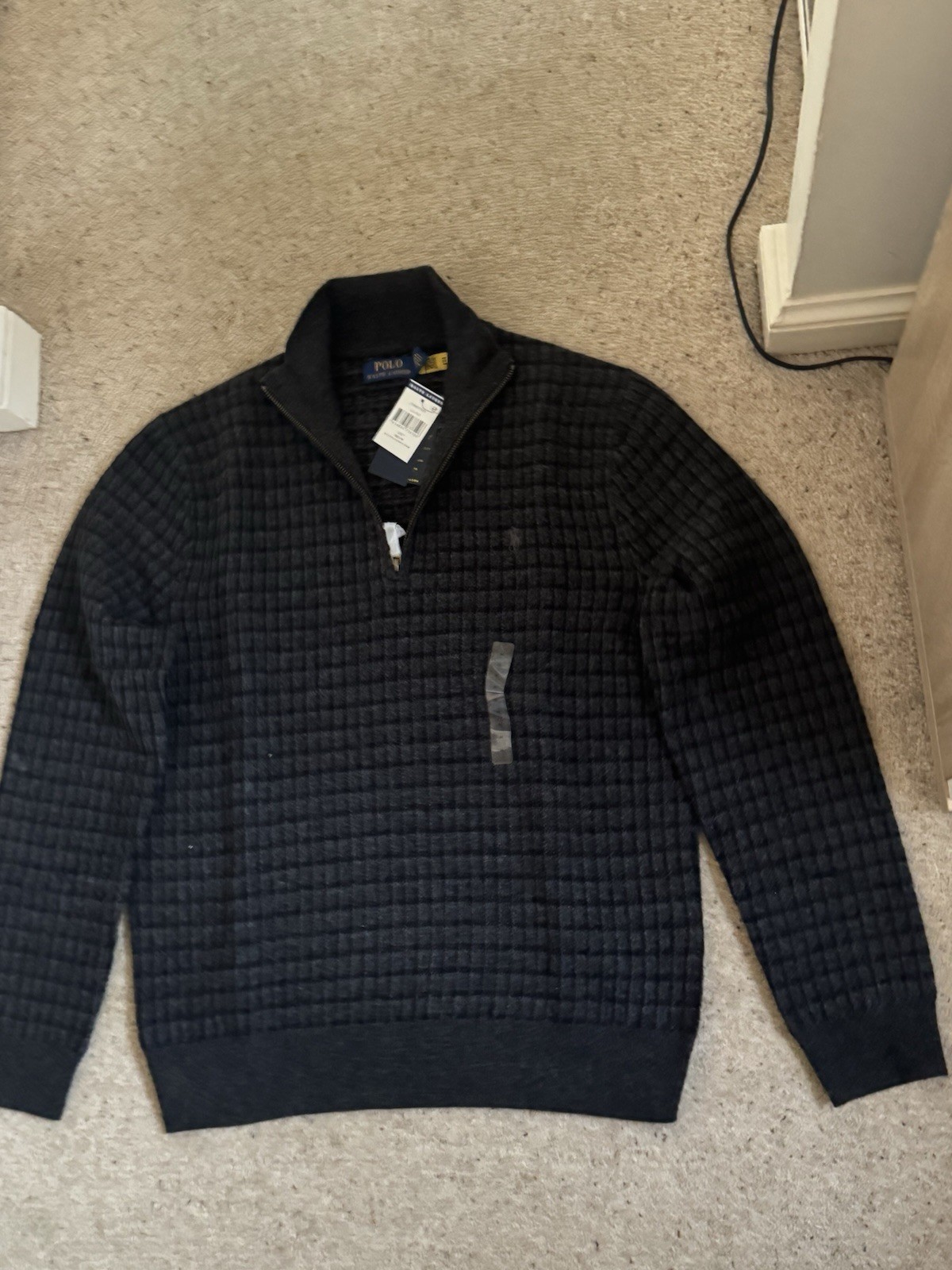 New Polo Ralph Lauren Grey Wool Quarter Zip Jumper, Medium image 2
