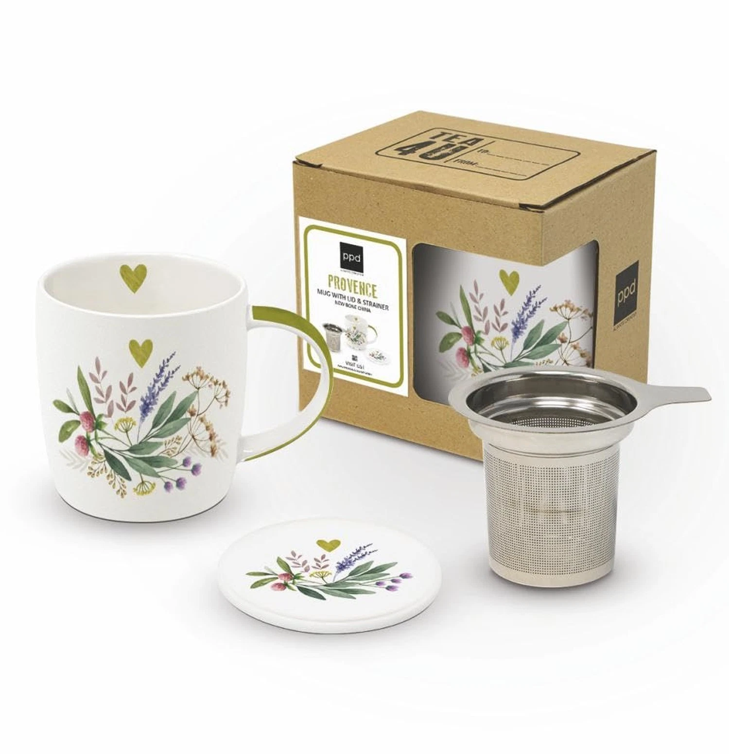 Paperproducts Design Provençe Tea Mug with Lid & Strainer, 11.75-Ounce, New