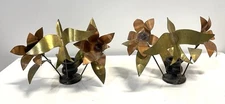 Vintage Mid Century Pair Of Metal Sculpture Candleholders