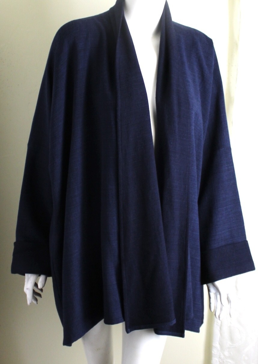Eskandar 1 32" DENIM BLUE Basketweave Flowing Gorgeous Shawl Coat Jacket Kimono image 8