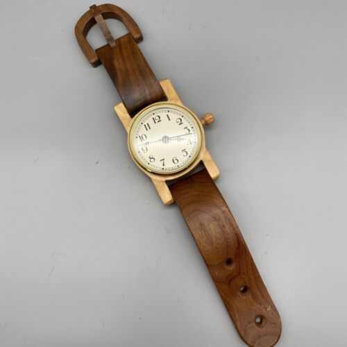 Vtg LARGE 15" Long Folding WOODEN WRIST WATCH CLOCK - WALL or DESK, POP ART
