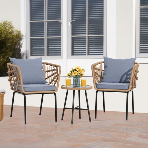 3PCS Outdoor Patio Set Outdoor Wicker Rattan Conversation Bistro Sets for Porch - Picture 2 of 9