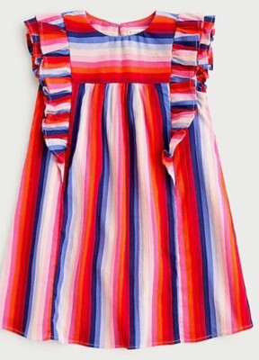 Crewcuts Girls 14 Dress Bright Stripes Ruffle Trimmed Gauze Cotton NWT