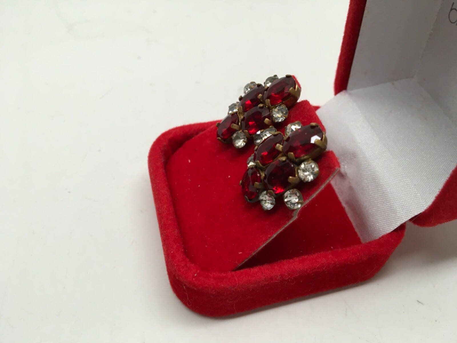 ANTIQUE SIGNED CZECHOSLOVAKIA BRASS RUBY RED CLEA… - image 2