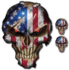 REFLECTIVE SKULL AMERICAN FLAG DECAL STICKER USA TRUCK HELMET VEHICLE WINDOW
