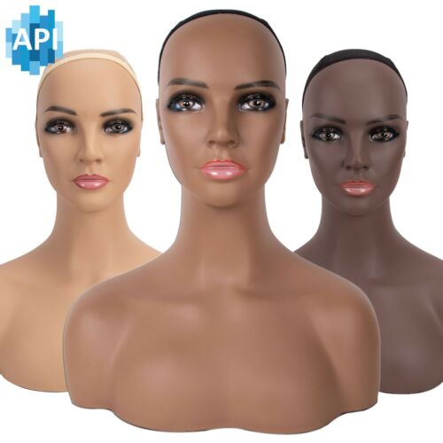 18" Realistic Mannequin Wig Head PVC Manikin shoulder Bust Stand Display Hair CM - Picture 1 of 42