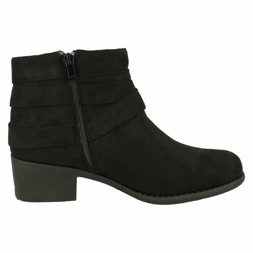 Ladies Spot On Negro Piel Sintética/Negro Mf Cremallera Botines con Cordones: - Imagen 16 de 19