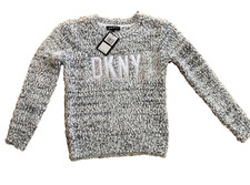  40 Donna Karen DKNY Girls Fuzzy Grey White with Silver Thread Sweater size 8-10