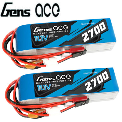 2X Gens Ace 2700mAh 11.1V TX 3S Lipo Akku Futaba/JST-XHR/JST-SYP Für Helicopter
