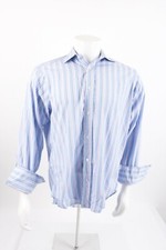 Vtg Faconnable Mens Dress Shirt Blue Pink Striped 15.5 Long Sleeve Made in USA