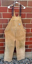 VTG Carhartt R02 BRN Double Knee Insulated Quilted Bibs Overalls 46x 30 USA