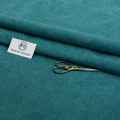 HAARIS IMAAN Teal Chenille Velvet Upholstery Fabric for Cushion, Sofa, Car Interior & Curtain