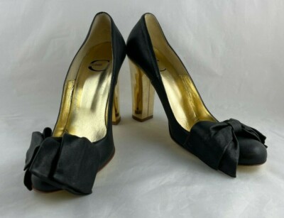Just Cavalli women black leather hill with bowshoes Size 39 NWD
