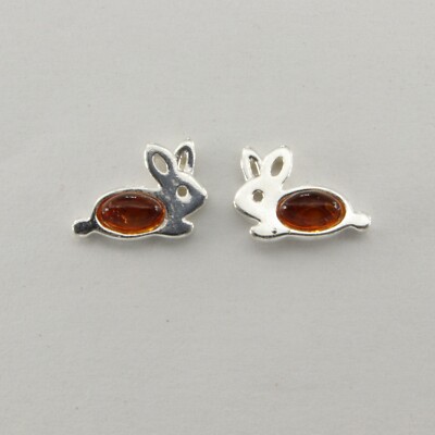Cognac Brown BALTIC AMBER Rabbit Easter Bunny Earrings 925 STERLING ...