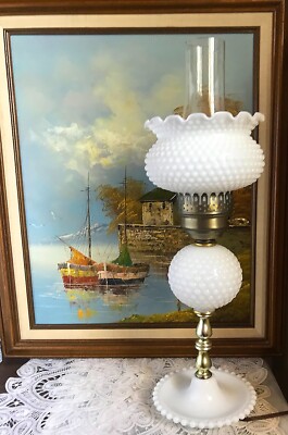 Vintage Gone With the Wind Hobnail with a Tray Milk Glass Tall Stand Table Lamp